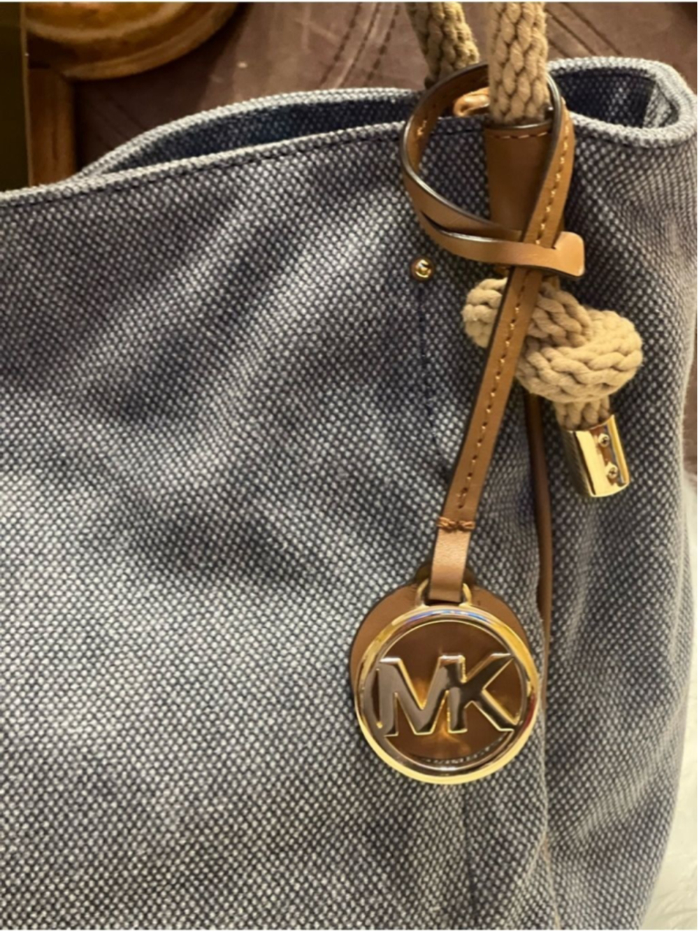 Michael Kors Denim-Style Rope in Light Blue with Gold Accents tote bag - Picture 9 of 13